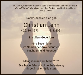 Traueranzeige von Christian Lehn von HZ