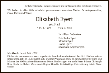 Traueranzeige von Elisabeth Eyert von HZ