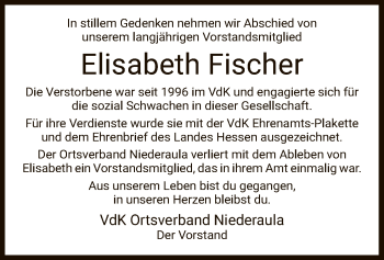 Traueranzeige von Elisabeth Fischer von HZ