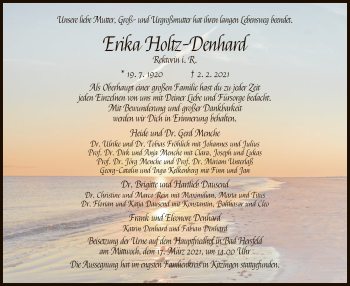 Traueranzeige von Erika Holtz-Denhard von HZ