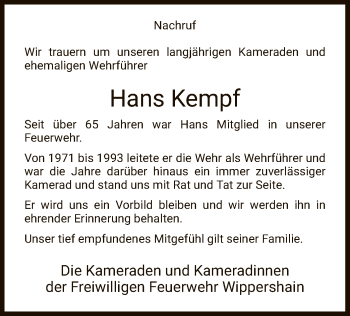 Traueranzeige von Hans Kempf von HZ