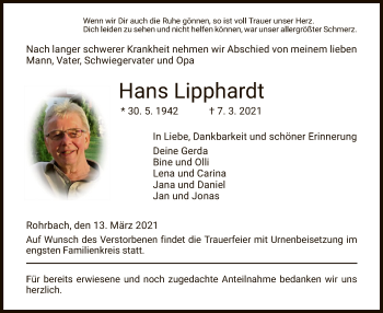 Traueranzeige von Hans Lipphardt von HZ