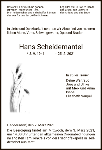 Traueranzeige von Hans Scheidemantel von HZ