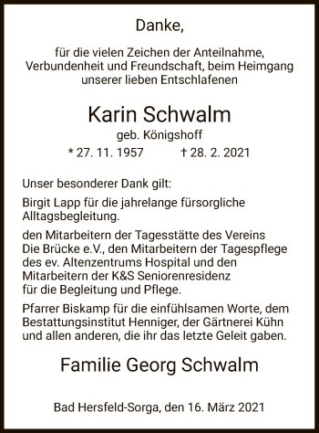 Traueranzeige von Karin Schwalm von HZ