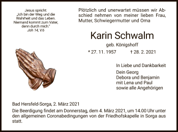 Traueranzeige von Karin Schwalm von HZ