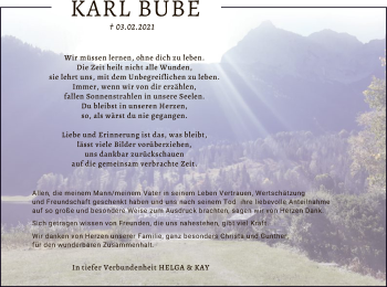 Traueranzeige von Karl Bube von HZ