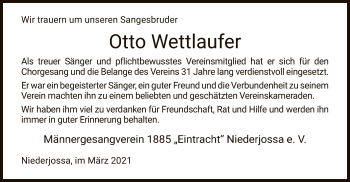 Traueranzeige von Otto Wettlaufer von HZ