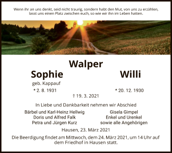 Traueranzeige von Sophie und Willi Walper von HNA