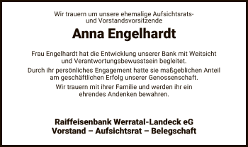 Traueranzeige von Anna Engelhardt von HZ