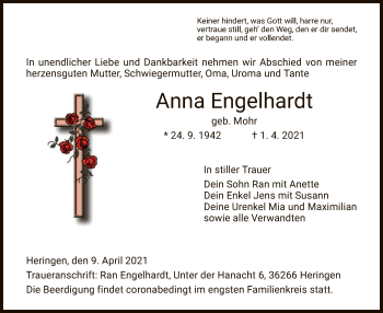 Traueranzeige von Anna Engelhardt von HZ