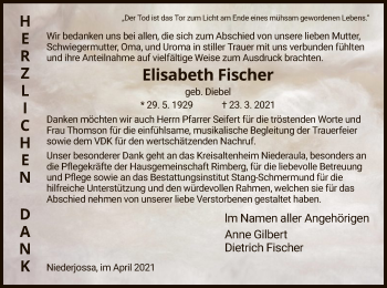 Traueranzeige von Elisabeth Fischer von HZ