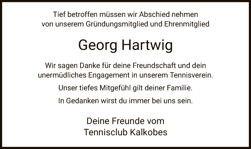  Traueranzeige für Georg Hartwig vom 17.04.2021 aus HZ