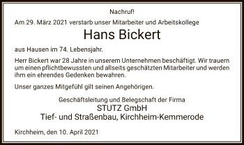 Traueranzeige von Hans Bickert von HZ