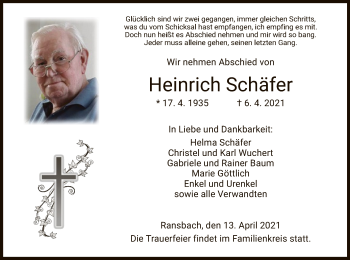 Traueranzeige von Heinrich Schäfer von HZ