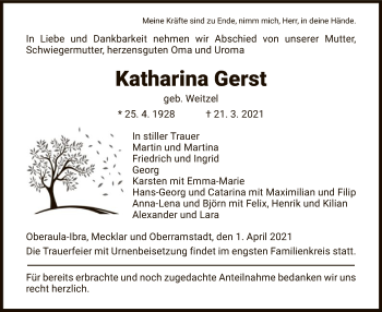 Traueranzeige von Katharina Gerst von HZ