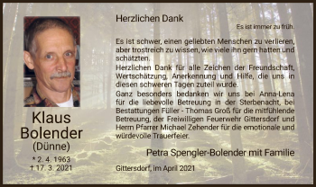 Traueranzeige von Klaus Bolender von HZ