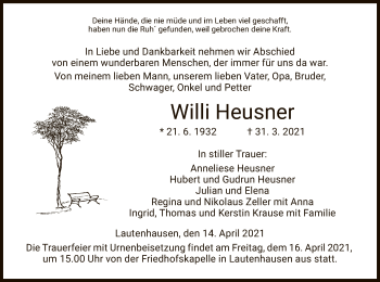 Traueranzeige von Willi Heusner von HZ