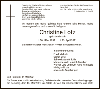 Traueranzeige von Christine Lotz von HZ
