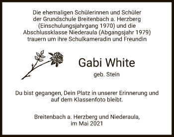 Traueranzeige von Gabi White von HZ