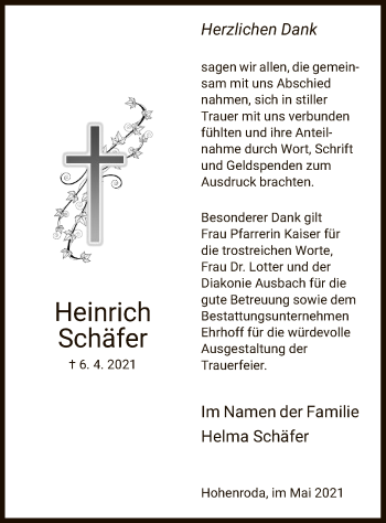 Traueranzeige von Heinrich Schäfer von HZ