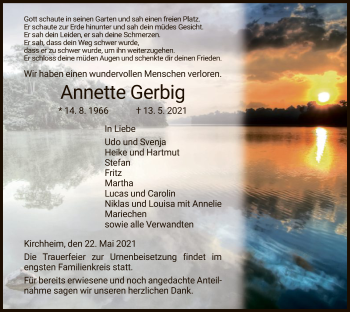 Traueranzeige von Annette Gerbig von HZ