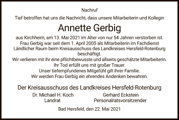 Traueranzeige von Annette Gerbig von HZ