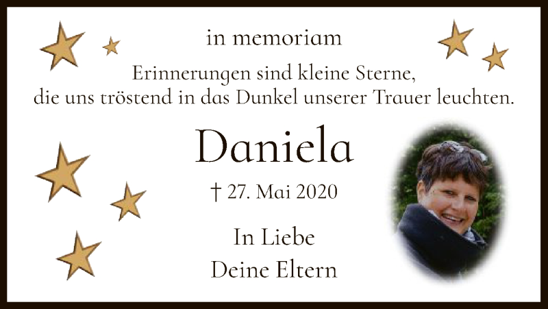  Traueranzeige für Daniela Wißenbach vom 27.05.2021 aus HZ