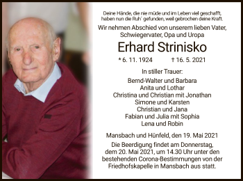 Traueranzeige von Erhard Strinisko von HZ