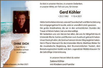 Traueranzeige von Gerd Köhler von HZ