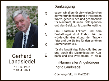 Traueranzeige von Gerhard Landsiedel von HZ