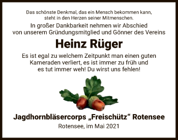 Traueranzeige von Heinz Rüger von HZ