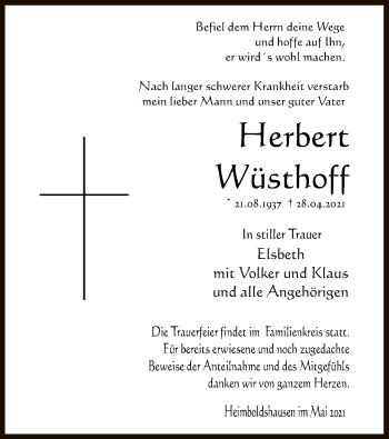 Traueranzeige von Herbert Wüsthoff von HZ