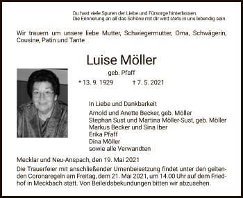 Traueranzeige von Luise Möller von HZ