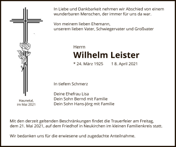 Traueranzeige von Wilhelm Leister von HZ