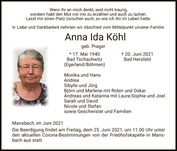 Traueranzeige von Anna Ida Köhl von HZ