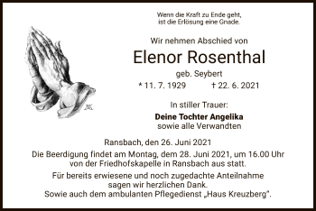 Traueranzeige von Elenor Rosenthal von HZ