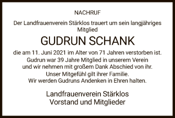 Traueranzeige von Gudrun Schank von HZ