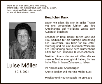 Traueranzeige von Luise Möller von HZ