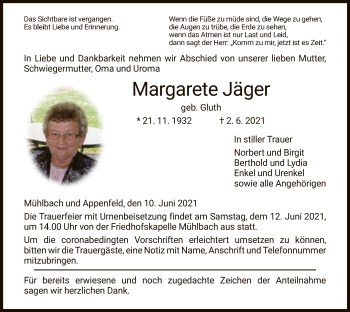 Traueranzeige von Margarete Jäger von HZ