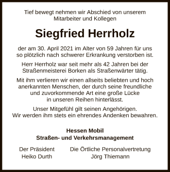 Traueranzeige von Siegfried Herrholz von HNA