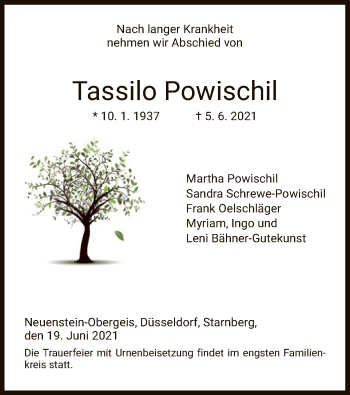 Traueranzeige von Tassilo Powischil von HZ