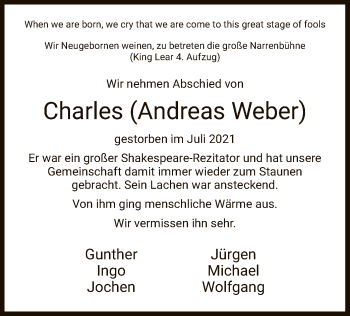 Traueranzeige von Andreas Weber von HZ