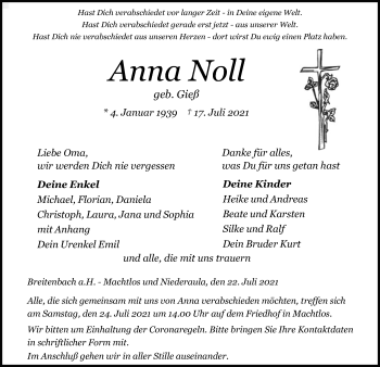 Traueranzeige von Anna Noll von HZ