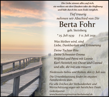 Traueranzeige von Berta Fohr von HZ