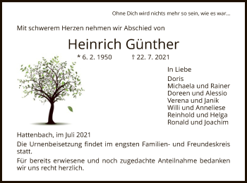 Traueranzeige von Heinrich Günther von HZ