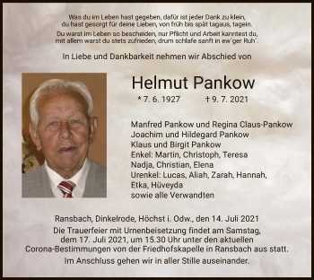 Traueranzeige von Helmut Pankow von HZ