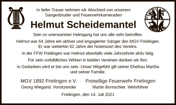 Traueranzeige von Helmut Scheidemantel von HZ