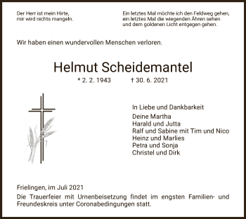 Traueranzeige von Helmut Scheidemantel von HZ