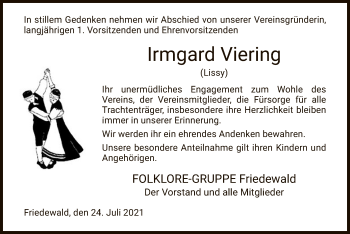 Traueranzeige von Irmgard Viering von HZ