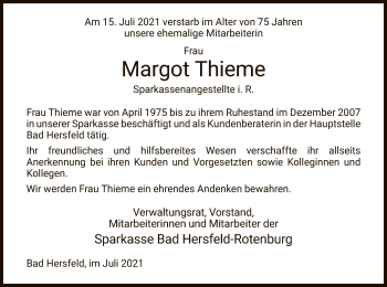 Traueranzeige von Margot Thieme von HZ